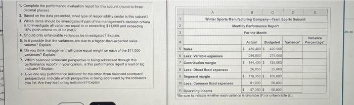 pls answer no explanation q3 1. Complete the performance evaluation report for
