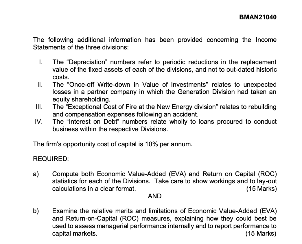 operator comprises three divisions. The firm uses economic-value-added (EVA) measures to evaluate