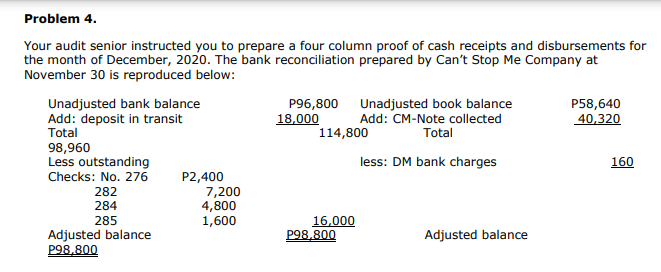  Problem 4. Your audit senior instructed you to prepare a four