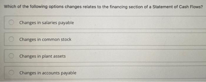 as: Financing activities Investing activities. The overall net increase or decrease in