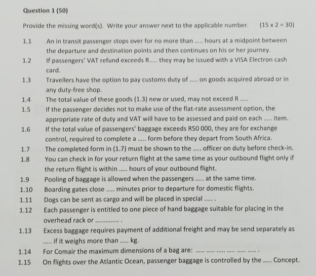  Provide the missing word(s). Write your answer next to the applicable