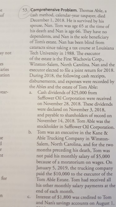 ay not iaries ation Year- 53. Comprehensive Problem. Thomas Able, a