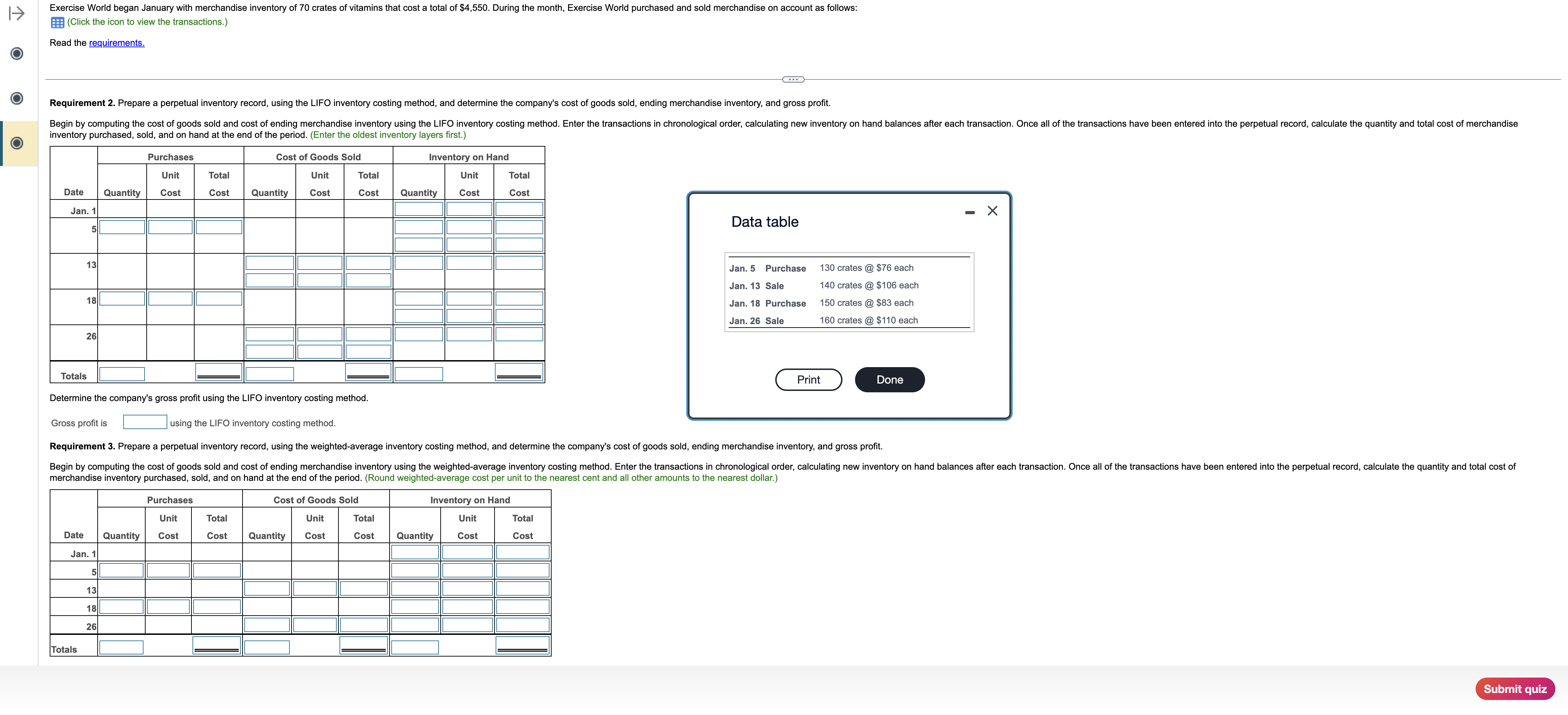 Requirement 1. Prepare a perpetual inventory record, using the FIFO inventory costing