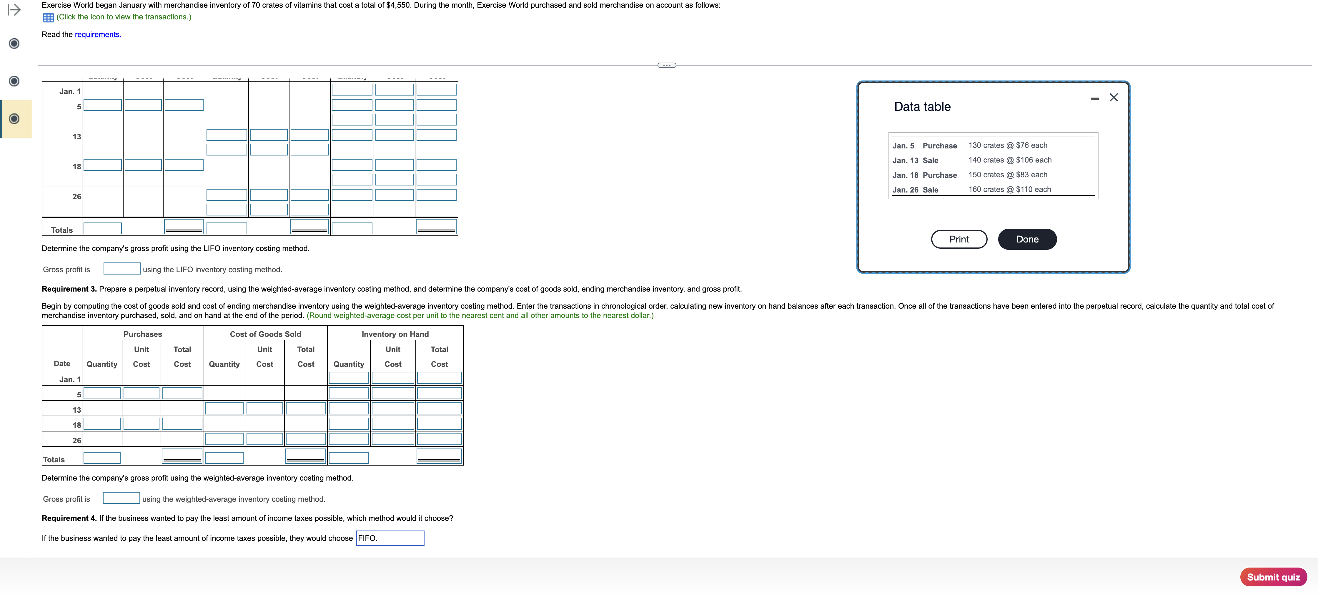 method, and determine the company's cost of goods sold, ending merchandise inventory,