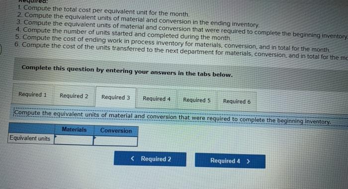 beginning inventory Units started into production Units in ending Inventory Units transferred