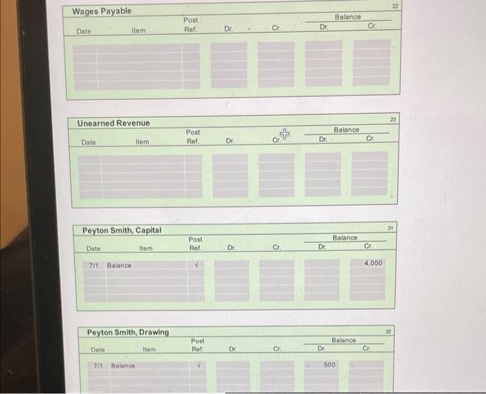 Payable, Unaarned Revenwe, Peyton Smith Capitt, Peyton Smith, Drawing and incame Summary