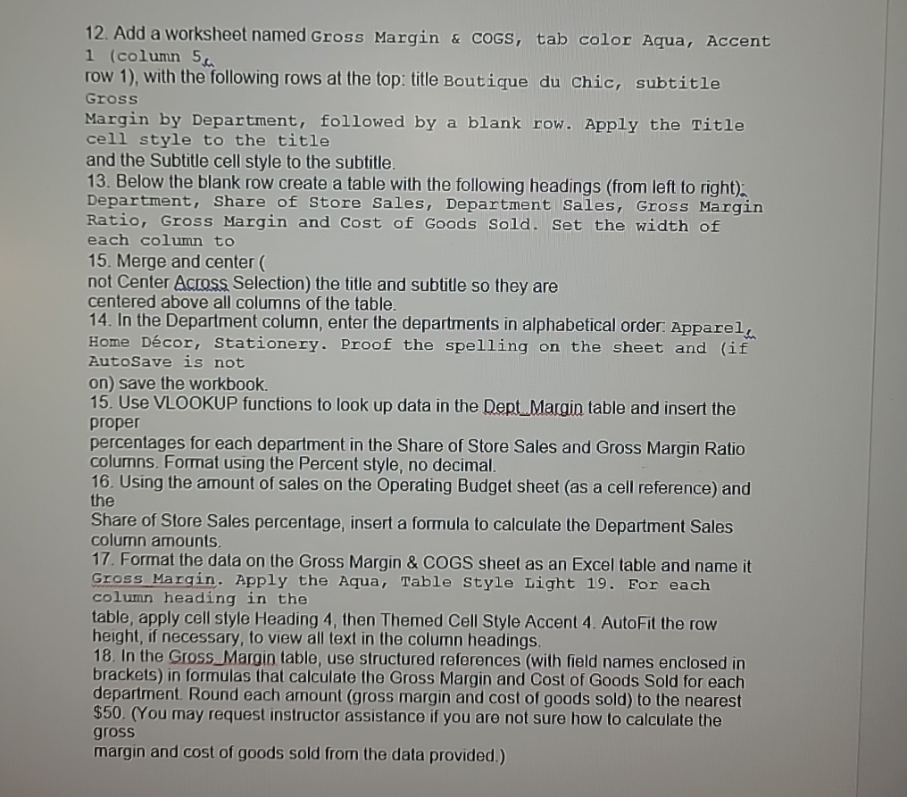  Add a worksheet named Gross Margin & CoGS, tab color Aqua,