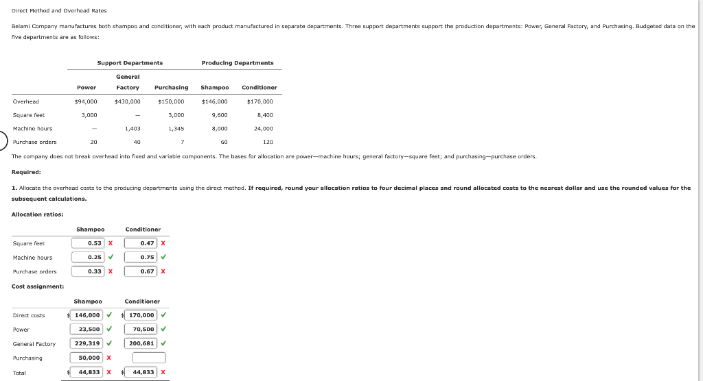Chapter 7 Homework EX.07.20 Direct Method and Overhead Rates Belami Company