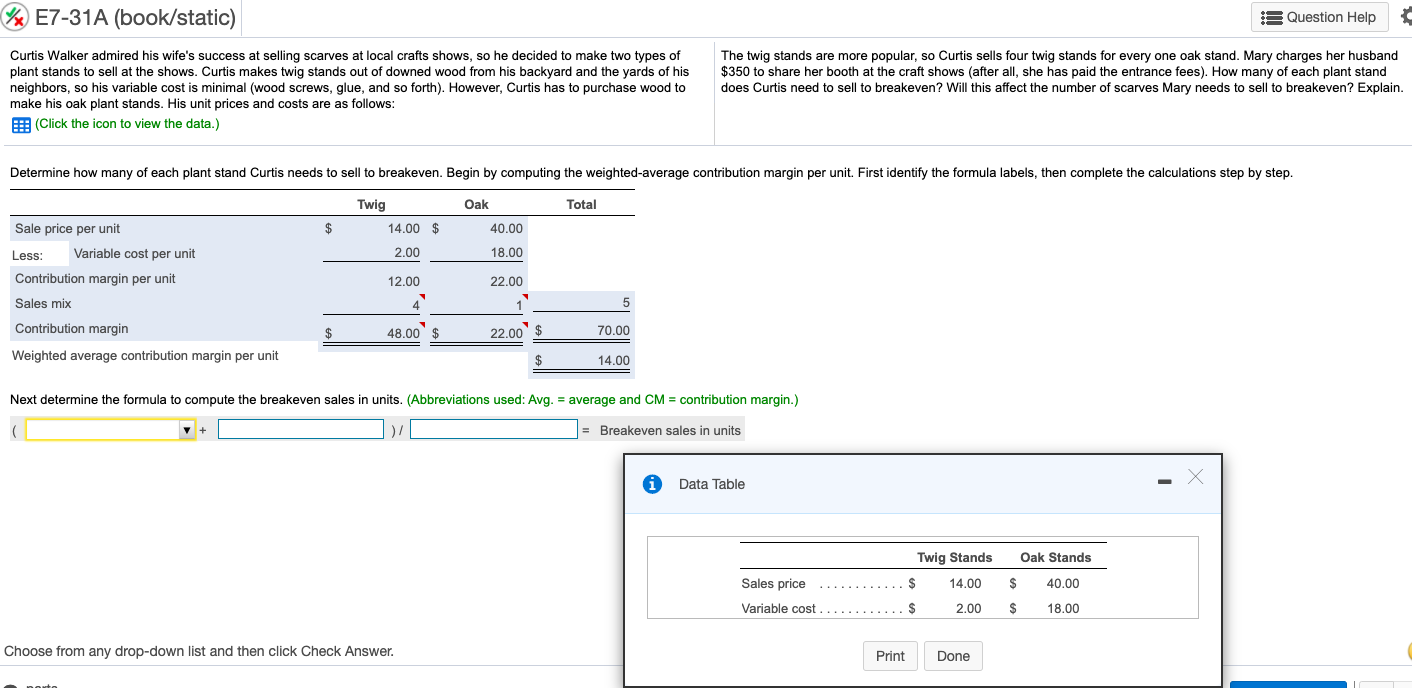  E7-31A (book/static) A Question Help Curtis Walker admired his wife's success