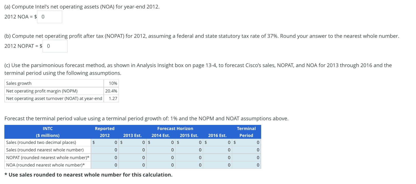 net operating assets (NOA) for year-end 2012. 2012 NOA = $ (b)