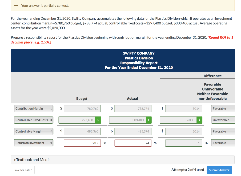  - Your answer is partially correct. For the year ending December