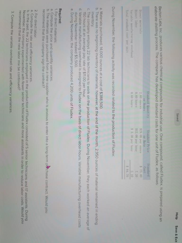 Saved Help Save & Exit Becton Labs, Inc., produces various chemical