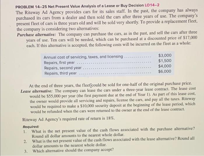  (template) PROBLEM 14-25 Net Present Value Analysis of a Lease or