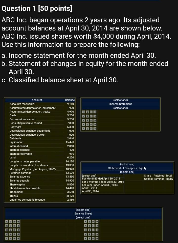 month ended July 31. b. Statement of changes in equity for the