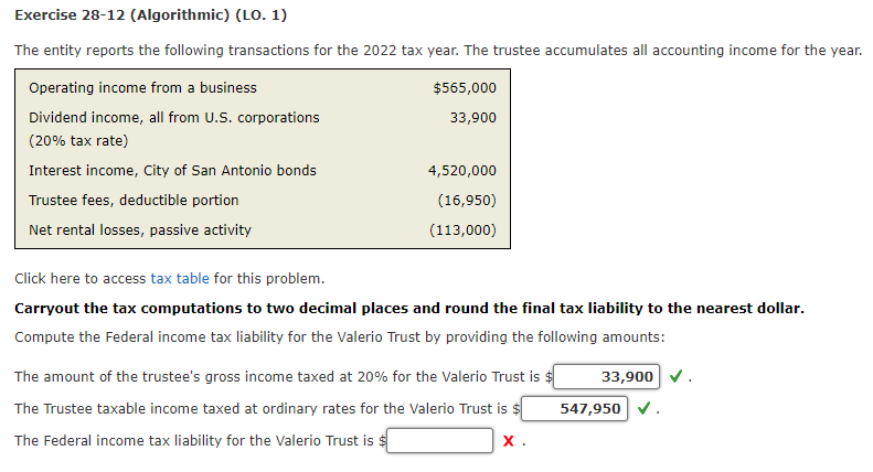  Exercise 28-12(Algorithmic)(LO.1) The entity reports the following transactions for the 2022