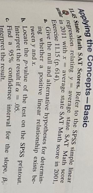 Applying the UOHCepts-Basic 11.45 State Math SAT Scores. Refer to the SPSS