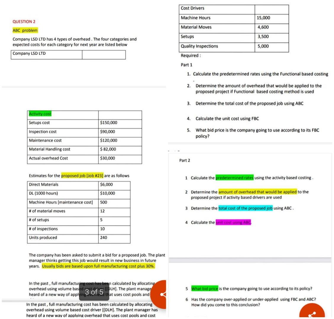 Pls answer all these questions Cost Drivers Machine Hours 15,000 QUESTION