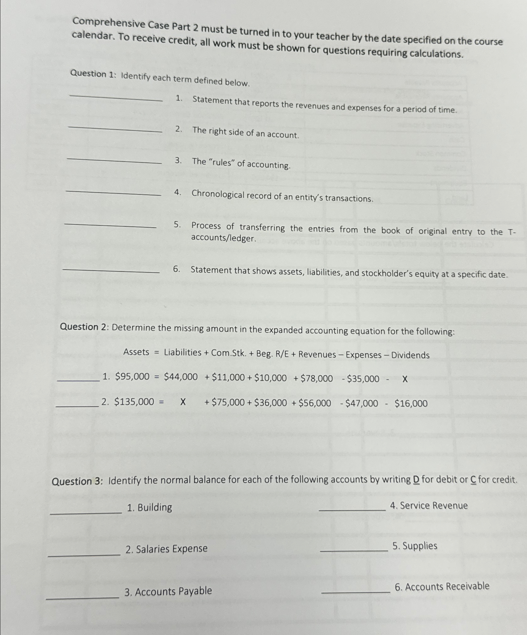  Comprehensive Case Part 2 must be turned in to your teacher