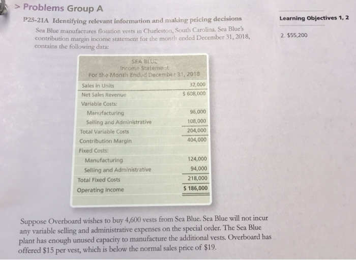  > Problems Group A Learning Objectives 1,2 p25-21A Identifying relevant information