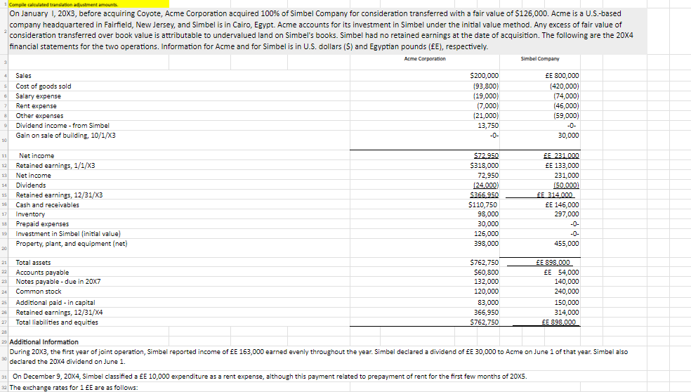  1 Compile calculated translation adjustment amounts. On December 9,204, Simbel classified