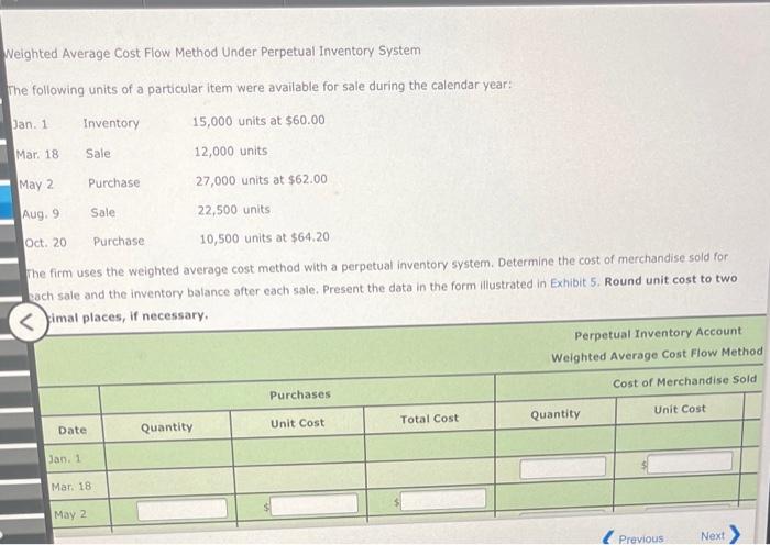  Weighted Average Cost Flow Method Under Perpetual Inventory System The following