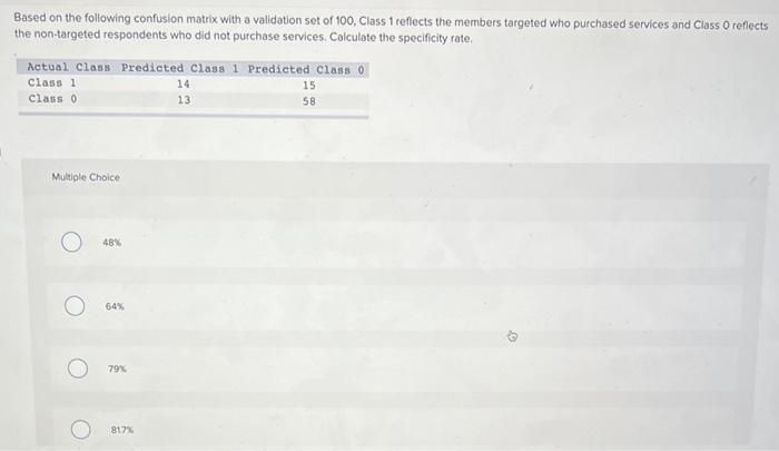  Based on the following confusion matrix with a validation set of