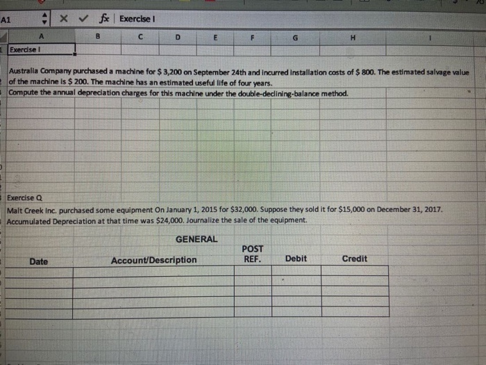  A1 x fx B Exercise ! C D E F G