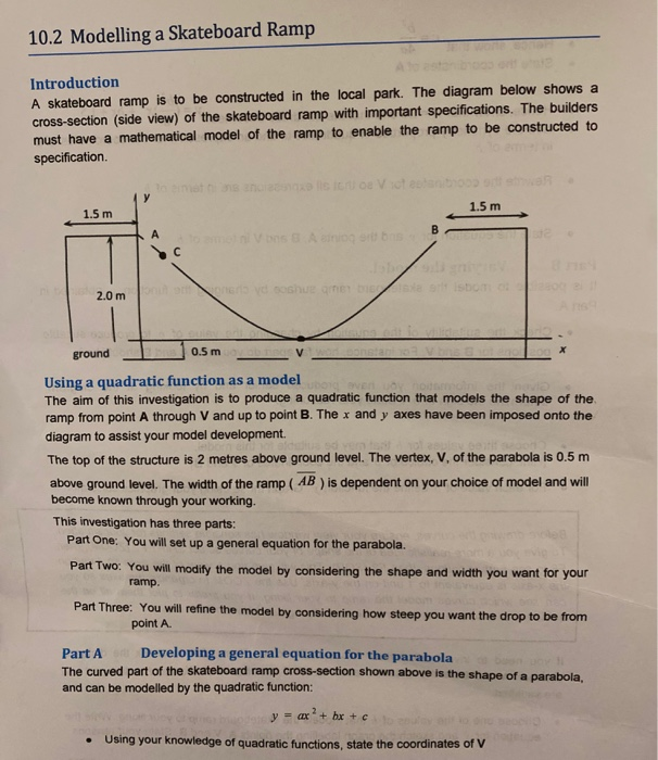  Please include word explanations Please answer 10.2 Modelling a Skateboard Ramp