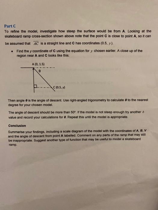 The diagram below shows a cross-section (side view) of the skateboard ramp