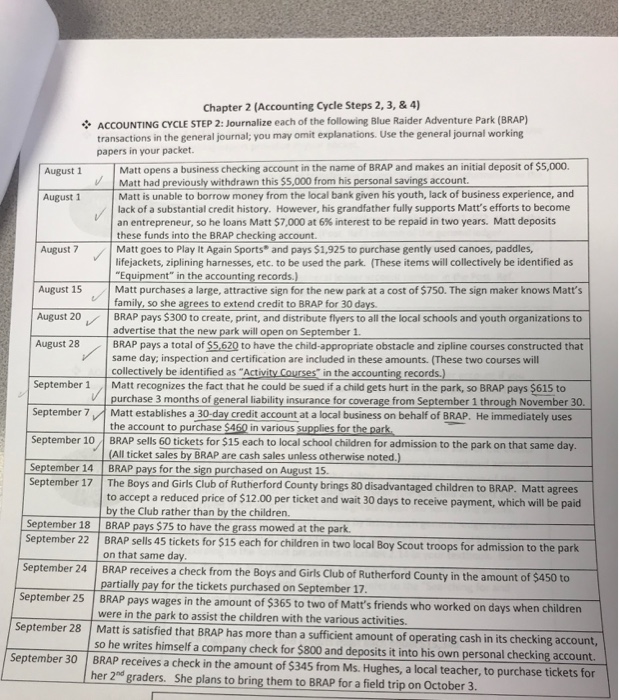  Chapter 2 (Accounting Cycle Steps 2, 3, & 4) ACCOUNTING CYCLE