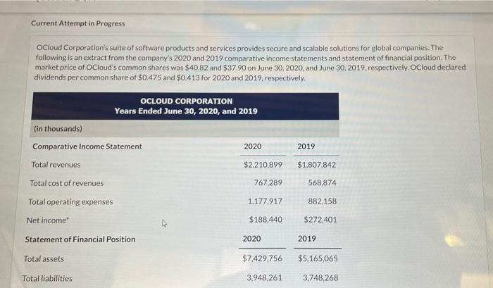 Please help for upvote Current Attempt in Progress OCloud Corporation's suite of