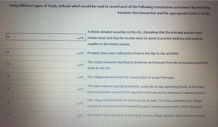 ? this are the options Using different types of funds, indicate which