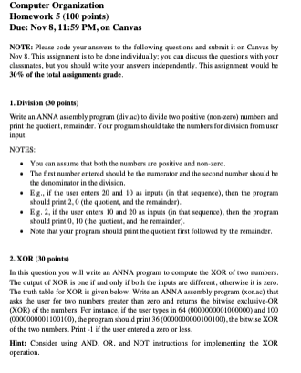  Computer Organization Homework 5 (100 points) Due: Nov 8, 11:59 PM,