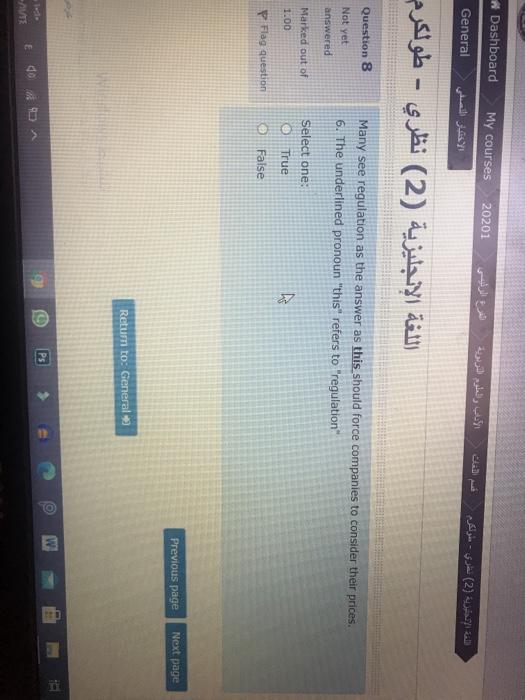 Dashboard My courses 20201 General (2) - (2) - Question 8