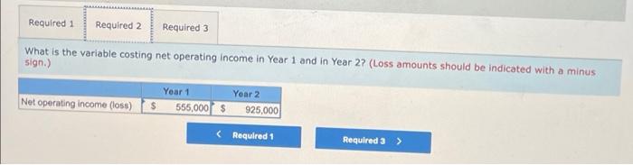 it reported absorption costing net operating income as follows: Year 1 Year