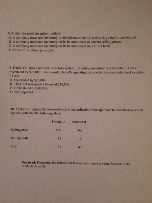  Under the retail inventory method: A company measures inventory on its