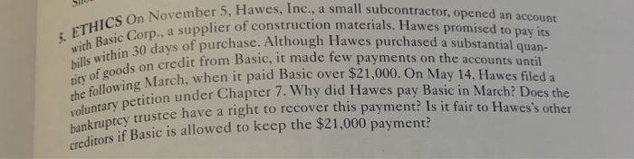  creditors if Basic is allowed to keep the $21,000 payment? 5.