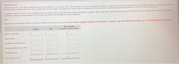 please complete the table. thank you! Exercise 266 Pottery Ranch Inc, has