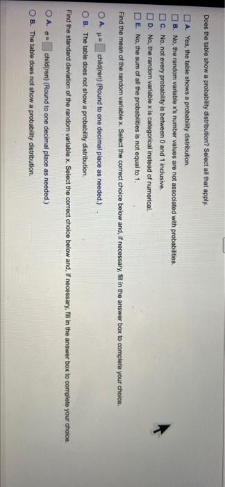 have one child each. The random variable x is the number of