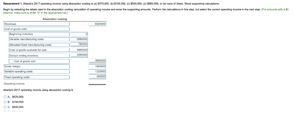 this problem Atlanta, Inc., planned and actually manufactured 260,000 units of its
