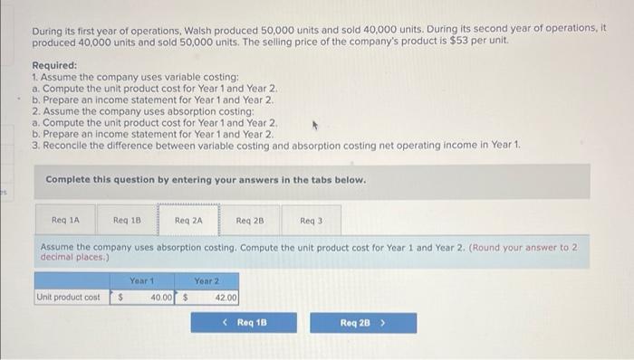 first two years of operations: Variable costs per unit: Manufacturing: $ 20
