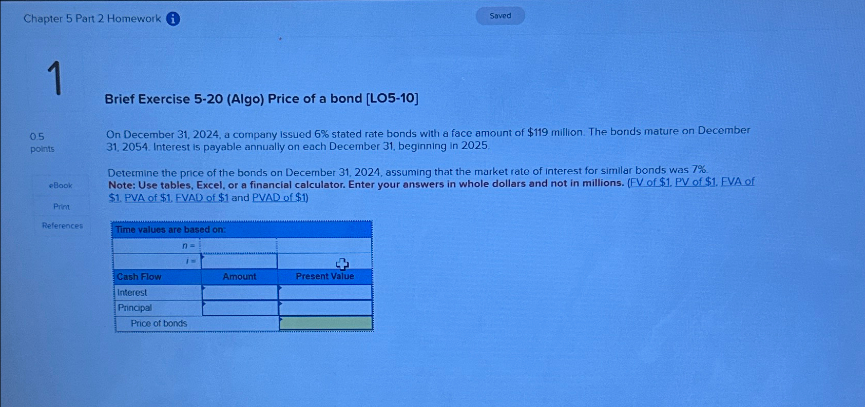 Chapter 5 Part 2 Homework i 1 0.5 points eBook Print