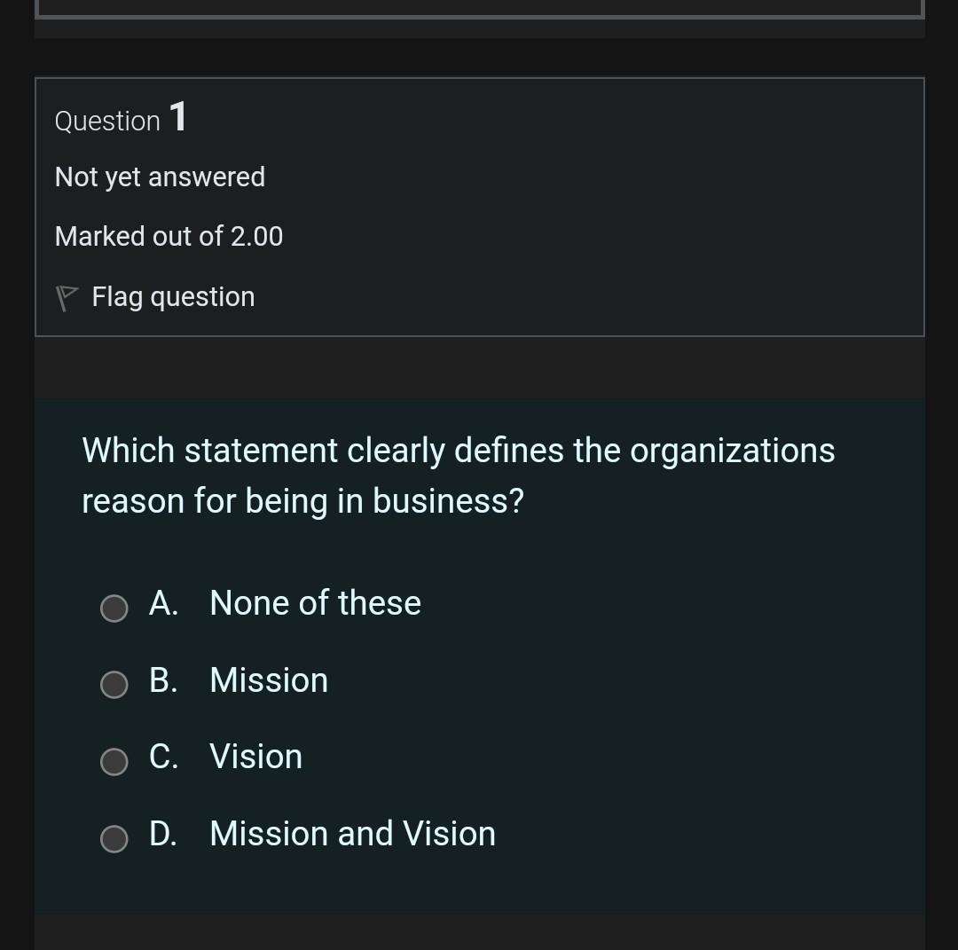  Choose the correct answer without explanation Question 1 Not yet answered