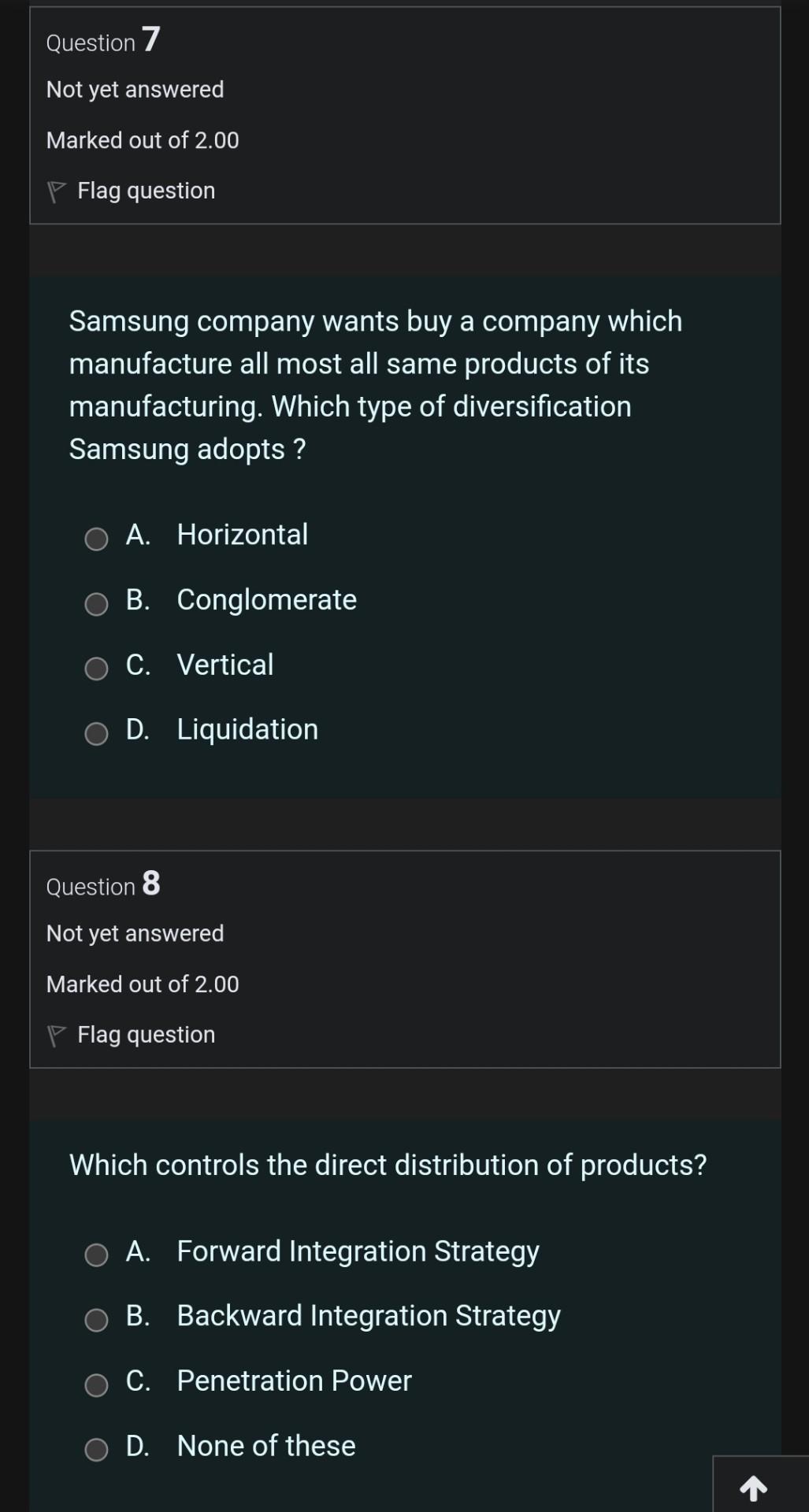 C. Vision D. Mission and Vision Question 3 Not yet answered Marked