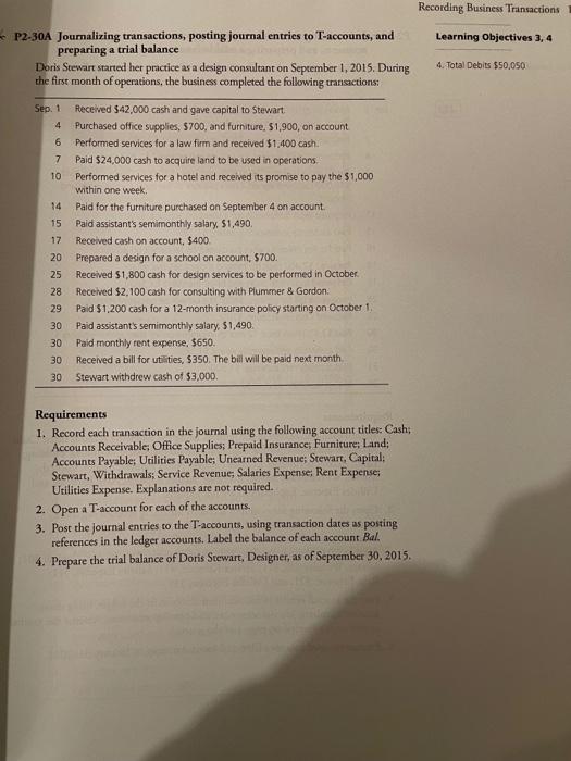 please solve this question and do not use excel! Recording Business Transactions