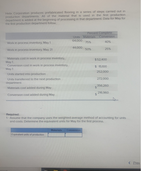 costing system. Data for the Assembly Department for May appear below: Materials