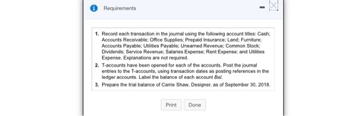  Requirements 1. Record each transaction in the journal using the following