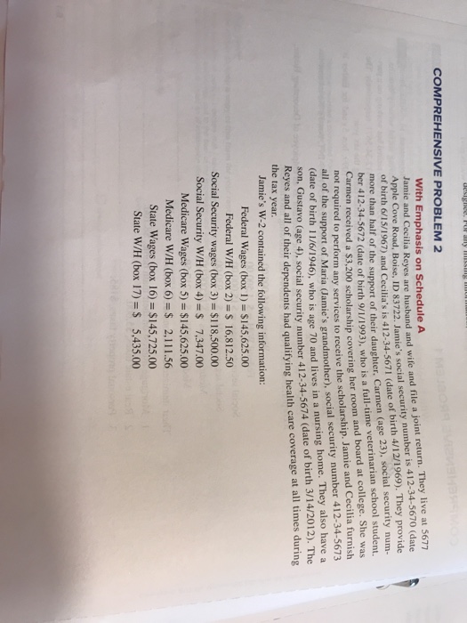  COMPREHENSIVE PROBLEM 2 With Emphasis on Schedule A eyes are husband