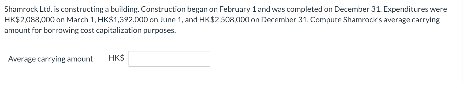  Shamrock Ltd. is constructing a building. Construction began on February 1
