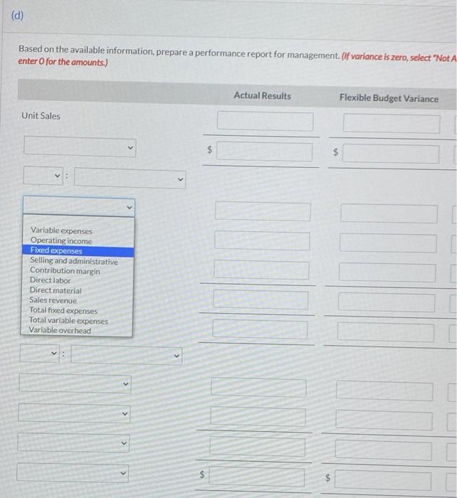 expenses Direct materials $878,600 Direct labor 458,400 Variable overhead 534,800 Total variable
